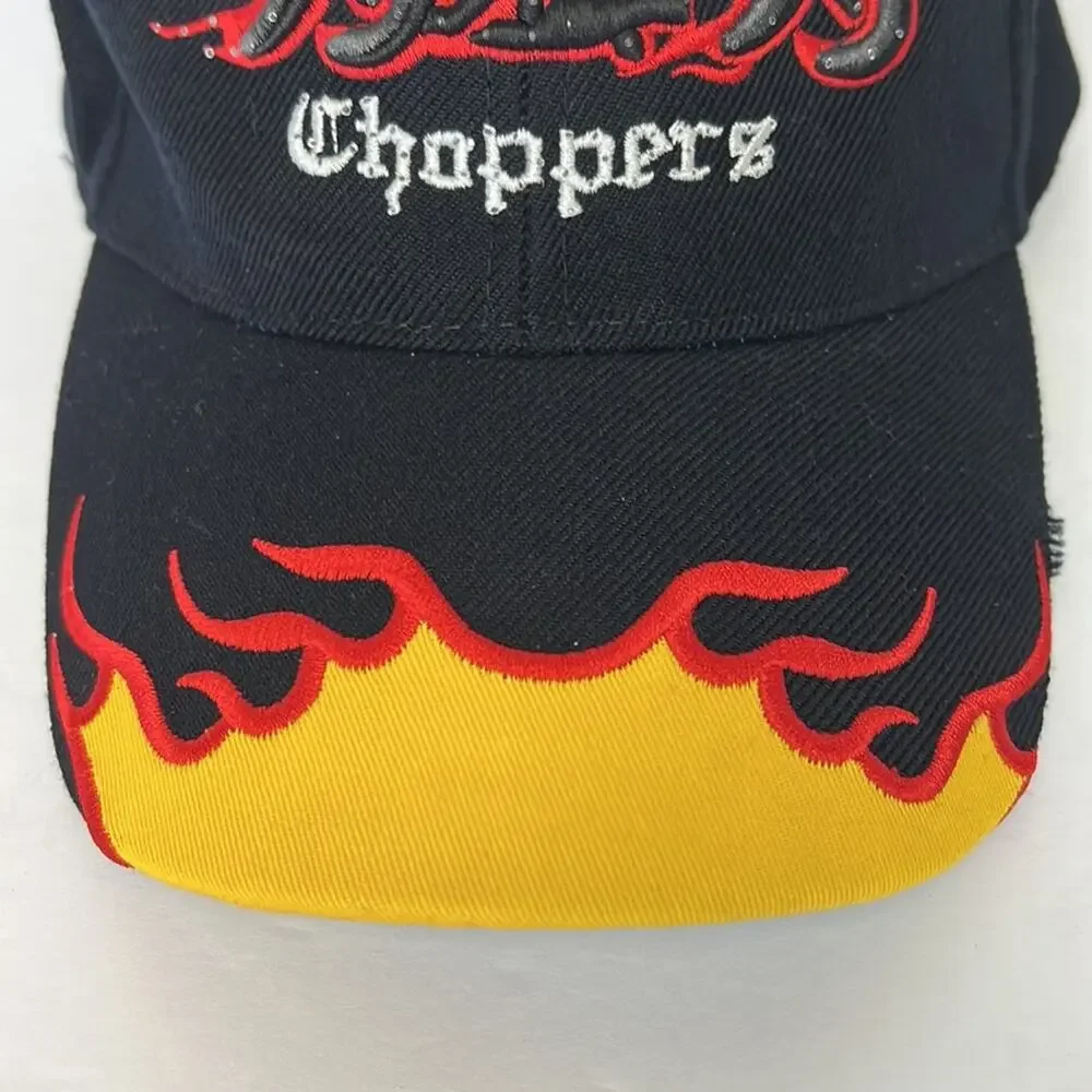 Choppers Men’s Black/Orange Flames Biker’s Basketball Cap With Light‎ Up Chopper